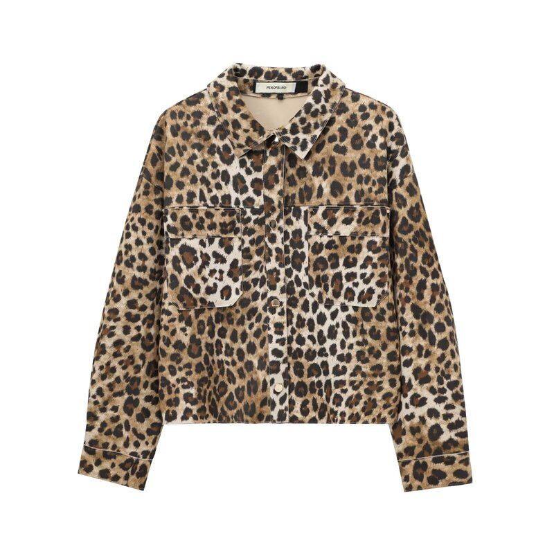 

Западный стиль 2024 Осень Новая женская одежда Эффект замшевой текстуры Куртка с длинным рукавом 4968221 Leopard print L