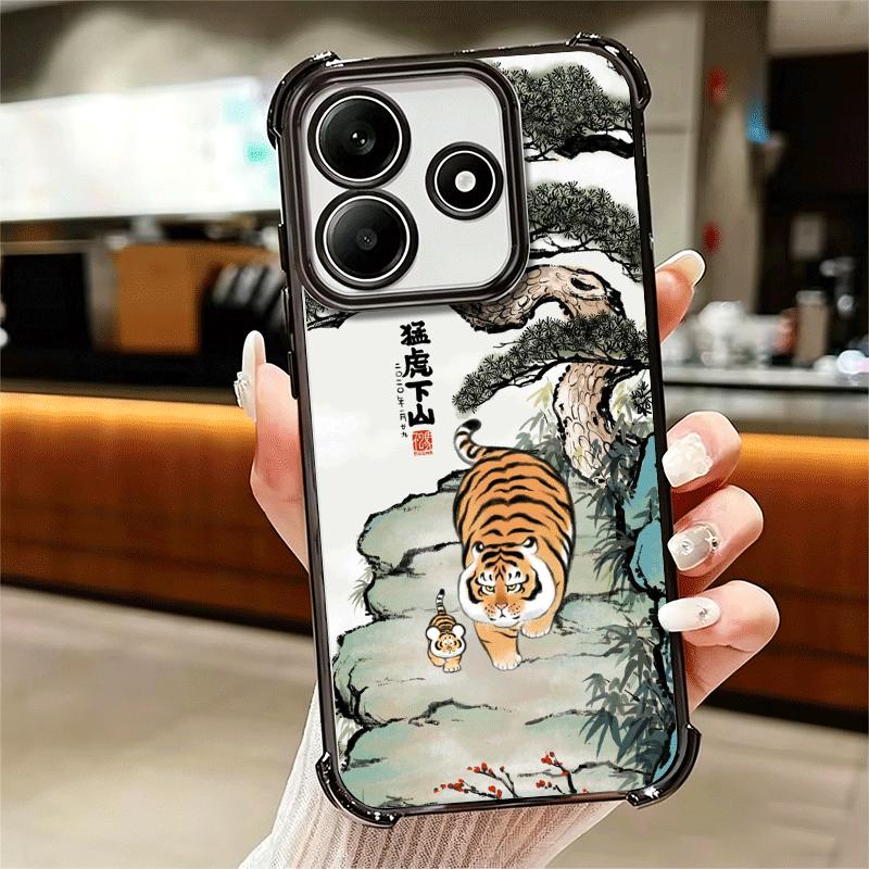 Cartoon Fat Tiger Funny Plating Phone Case For Xiaomi Redmi Note 14 15 Pro Plus 13 12 11 11S 11T 10 9S 9 5G Anti-Fall Airabag Co