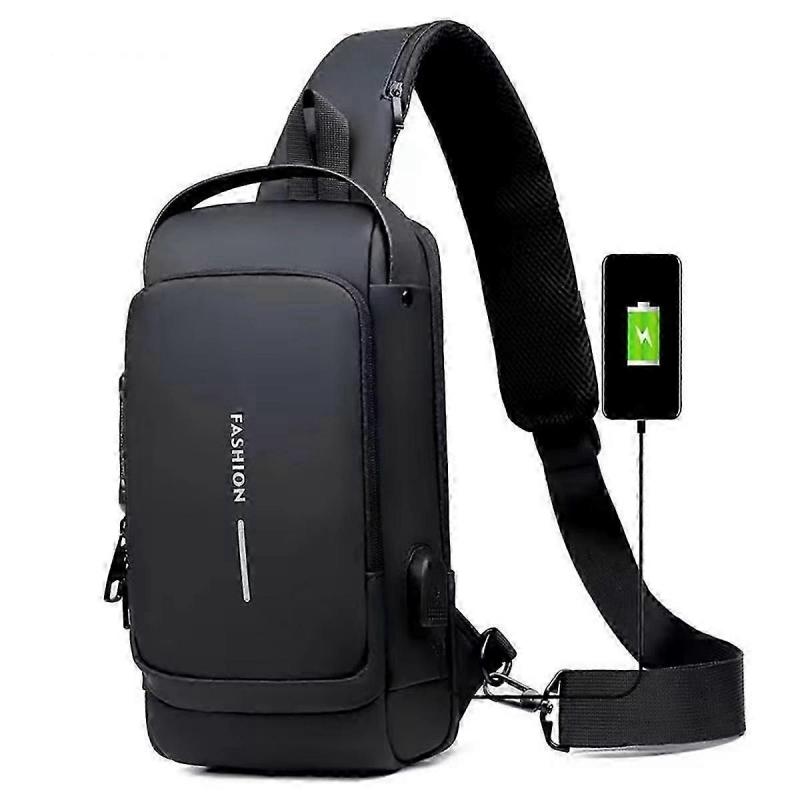 Men'S Chest Bag - Anti-Theft Crossbody Sling with USB Charging Port, Sport & Travel Messenger Pack