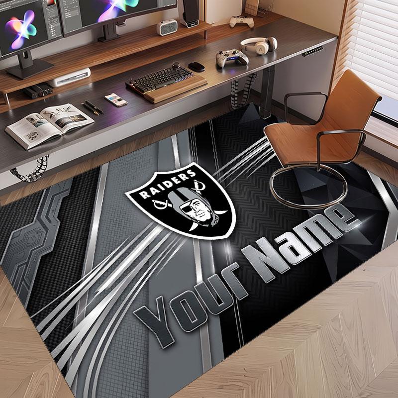 Custom Rug Las Vegas Raiders Pattern Print Name Text Soft Non‑Slip Floor Carpet for Home Indoor Decoration
