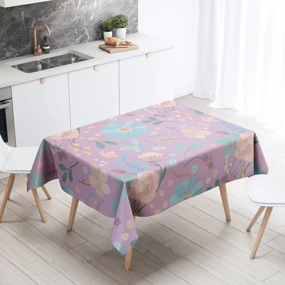Cartoon Floral Tablecloth Home Decor Stain Resistant Waterproof Table Decoration Rectangular Kitchen Fireplace Countertop