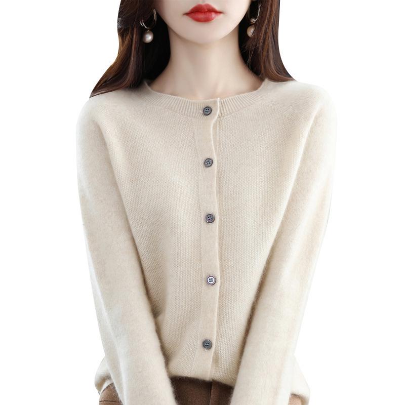 2026 Autumn/Winter Women's Seamless Cashmere Crew Neck Sweater - High-end Pure Wool Knitted Cardigan