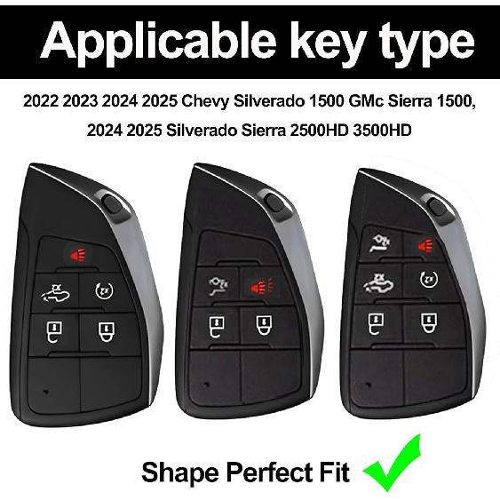 Heavy Zinc Alloy Key Fob Cover, Keychain, Key Case, Accessories Compatible With   2024 2025 Chevy Silverado 1500 GMC Sierra 1500, 2024 2025 Silverado