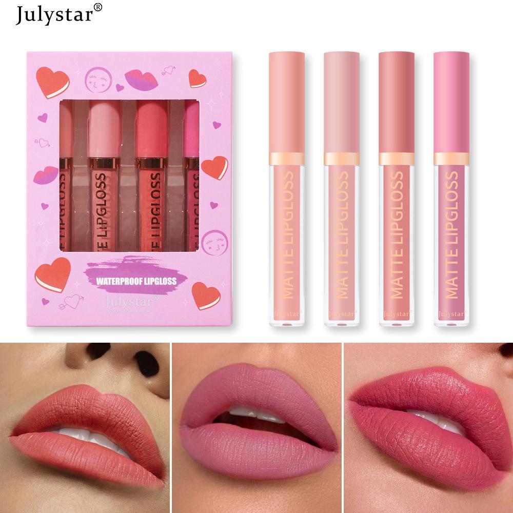 4pcsNatural and Long-lasting Non-fading Non-stick Cup 4-pack Lip Glaze Kit Matte Lipstick Set
