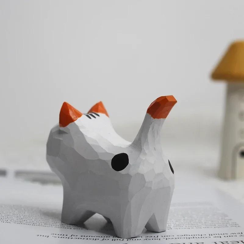 Handmade Wood Carving Kitten Ornaments Creative Little Cat Small Animal Desktop Decoration Landscaping Handicraft Gift
