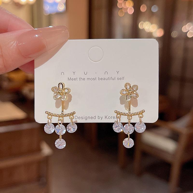 Sterling Silver Bow Gardenia Stud Earrings - Light Luxury Korean Style