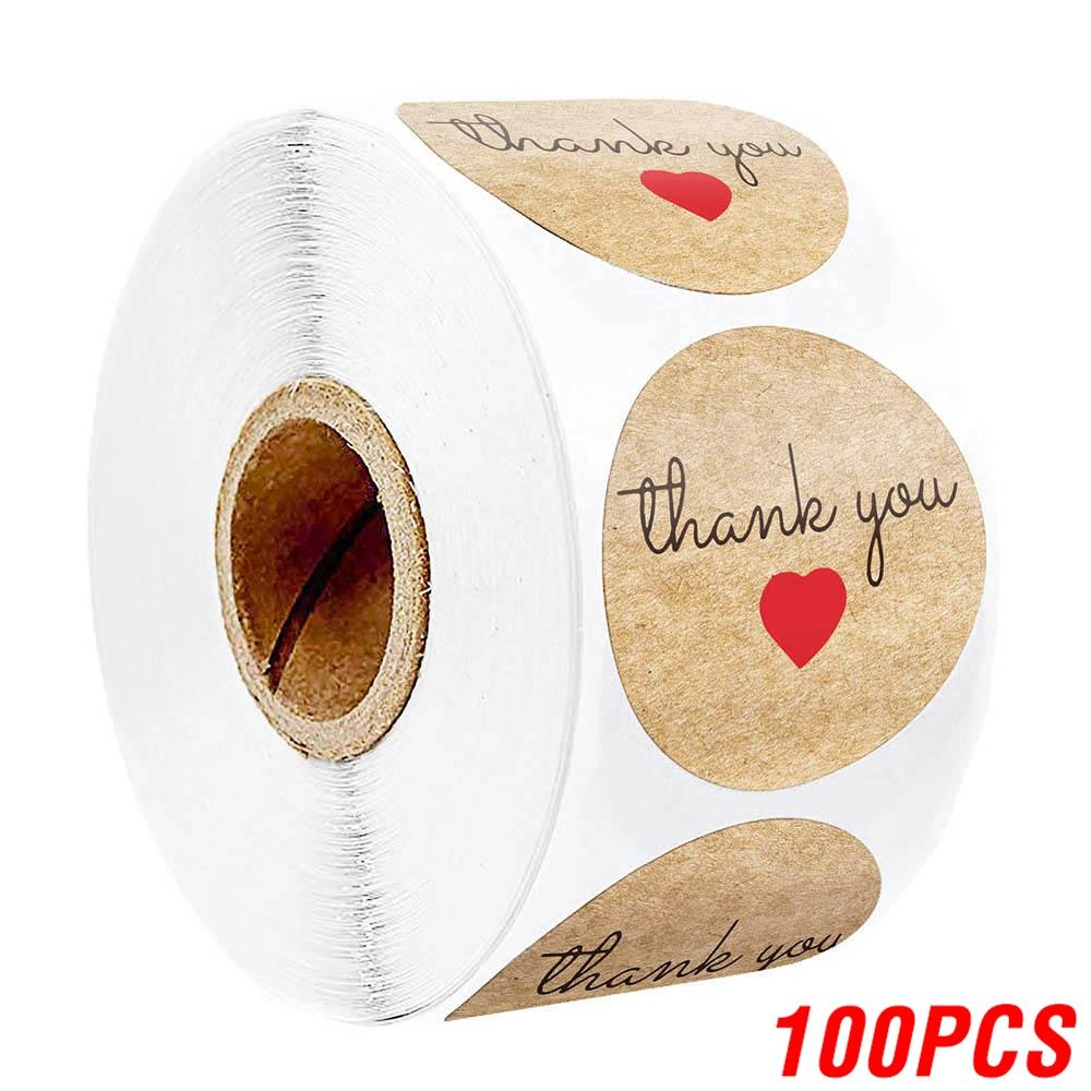 100-500Pcs Vintage Kraft Paper Stickers Scrapbook Gift Stationery Label Stickers Handmade With Love Thank You For The Stickers