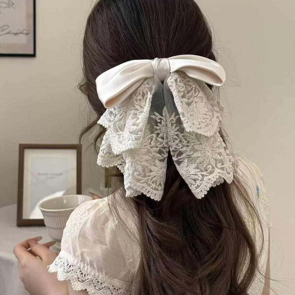 Barrette à cheveux en maille avec grand nœud en ruban – Accessoire élégant pour demi-queue