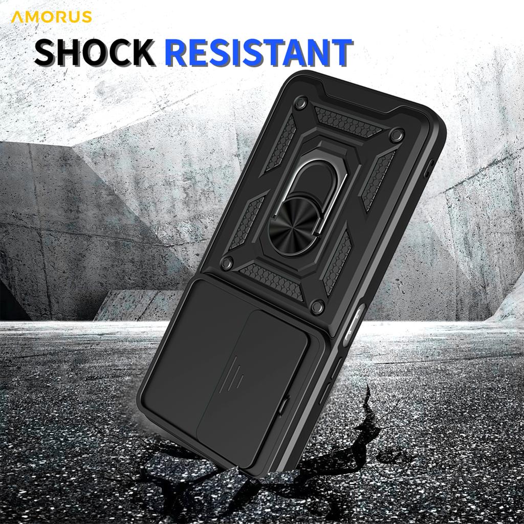 For Xiaomi Redmi 15 4G (EU) (171mm) Case Kickstand PC+TPU Phone Cover with Camera Lens Slider