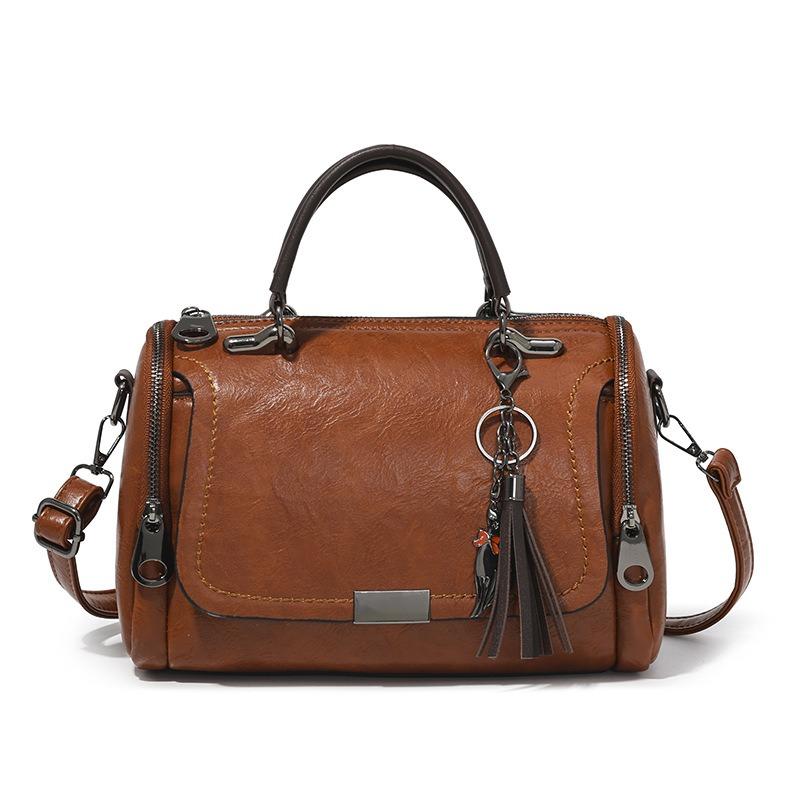 Fashionable Handbag for Women - Soft Leather Boston Pillow Bag - Simple and Versatile Crossbody Bag