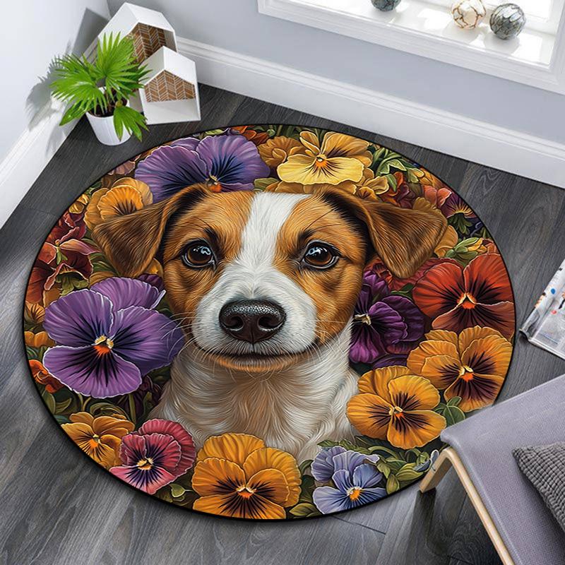 Jack Russell Round Area Rug,Carpet Rug for Living Room Bedroom Sofa Playroom Decor,Non-slip Floor Mat
