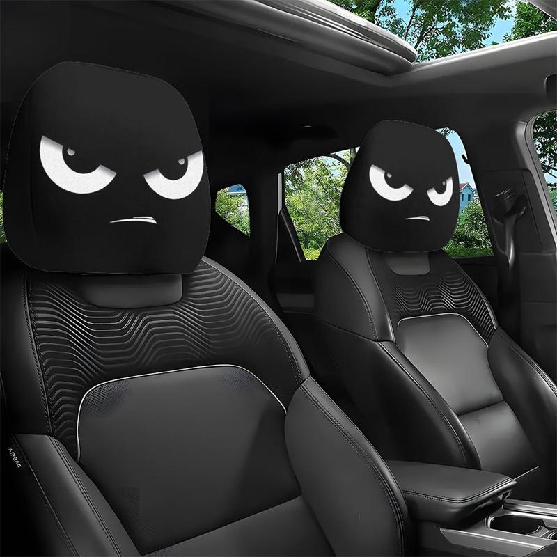 2PCS Car Headrest Covers Double-Sided Cute Funny Cartoon Eyes Car Seat Head Rest Protector for Auto Front Seat Rest Decoration