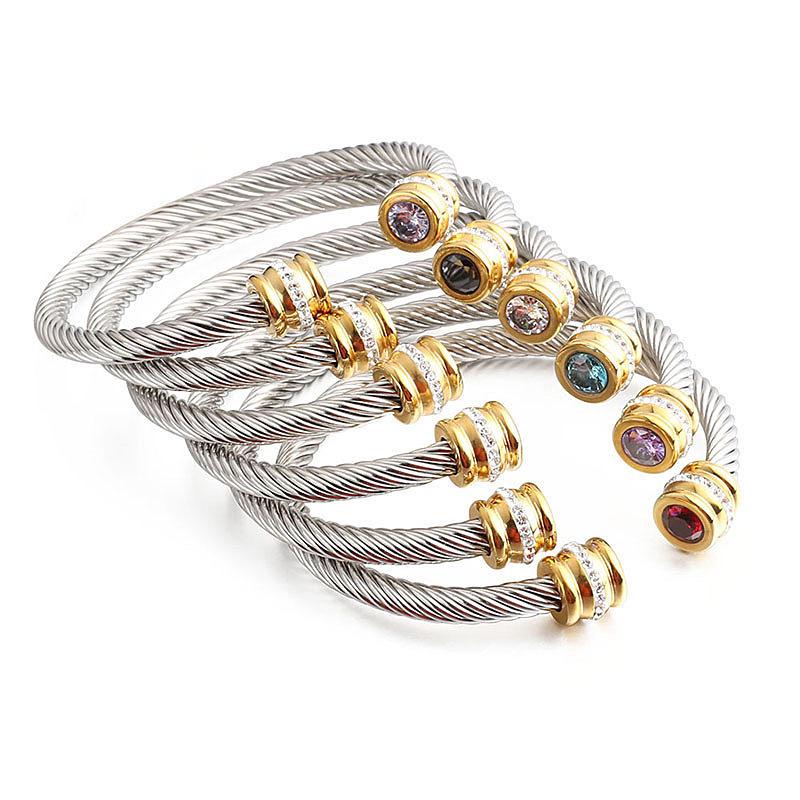 European & American 18K Gold-Plated Stainless Steel Bracelet with Zirconia
