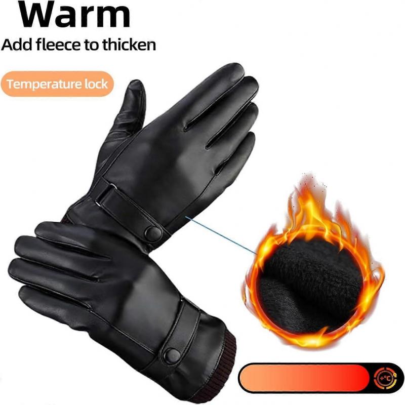 Leather Gloves Touch Screen Compatible Adjustable Fit Black Leather Soft Cashmere Lining Winter Warmth Christmas Gift