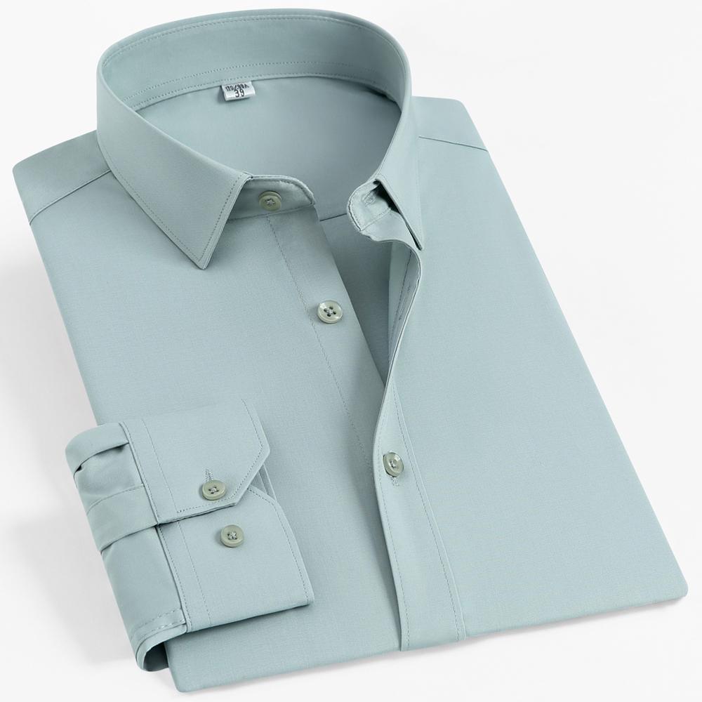 Pánská formální košile s dlouhým rukávem z bambusového vlákna nemačkavá, bez kapsy, pohodlná, prodyšná, připravená na obchodní jednání, regular střih, snadná péče