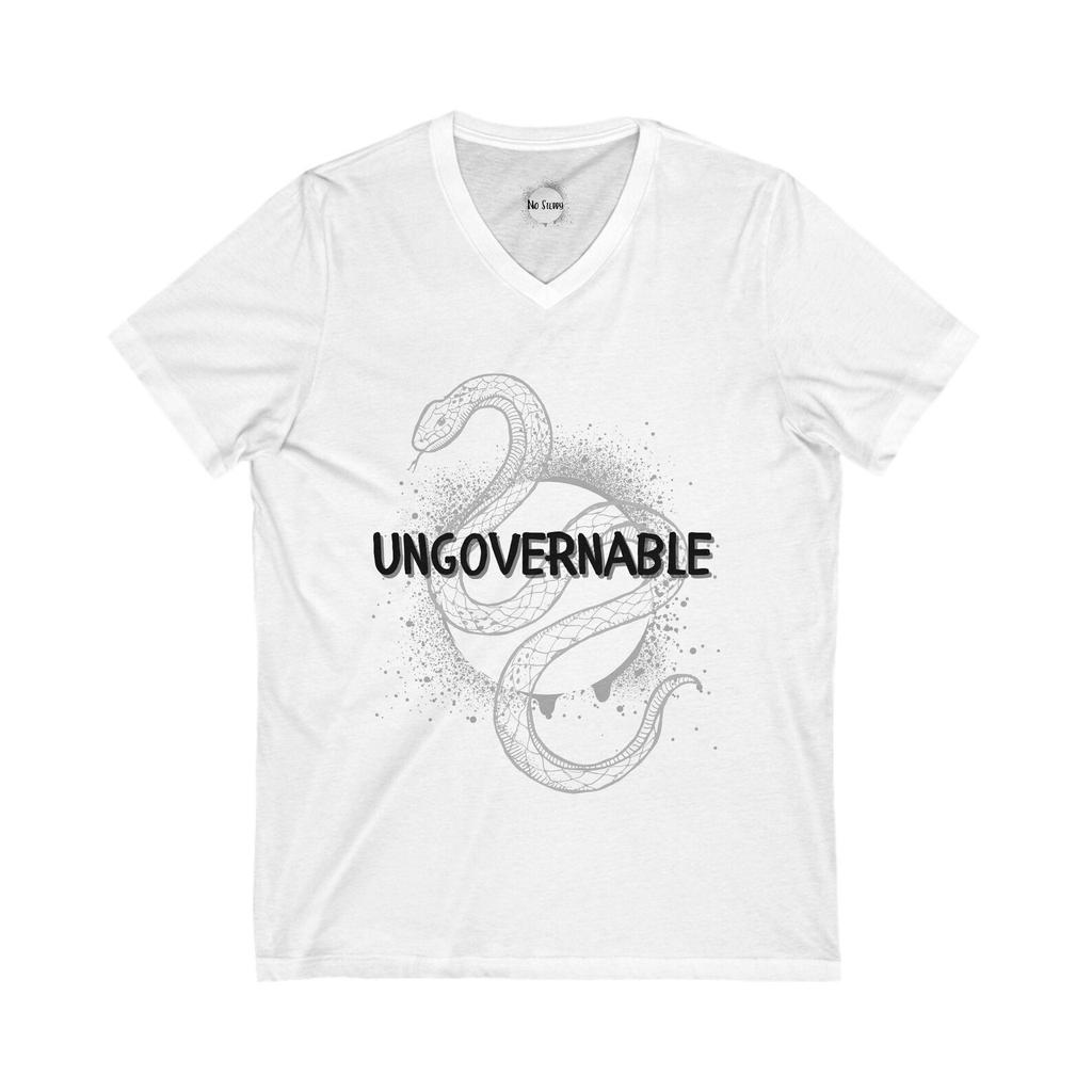 Ungovernable, No Steppy Unisex VNeck Tee with Ungovernable Snake Design, Casual TShirt for Bold Statements, Gift for Libertarians
