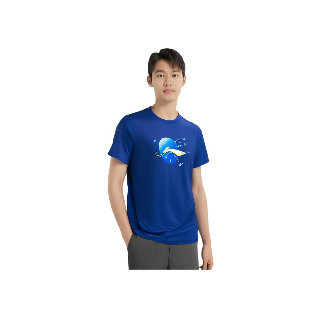 Li Ning Table Tennis Elite Series Logo Print Round Neck Quick-Dry Short Sleeve T-Shirt Unisex Tops Shadow-Purple Blue ATST029-4