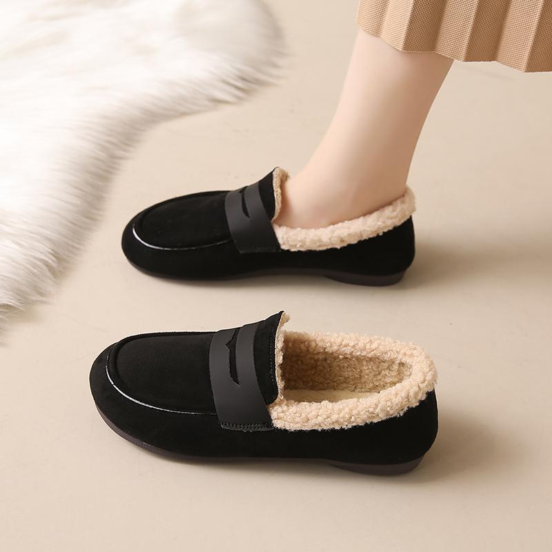Large size cotton shoes winter velvet wide fat feet pregnant women loafer beanie shoes fluffy shoes