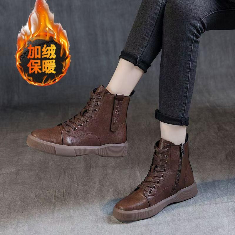 British style short boots Martin boots autumn and winter new thick-soled retro flat-bottomed velvet round head trendy cool short boots