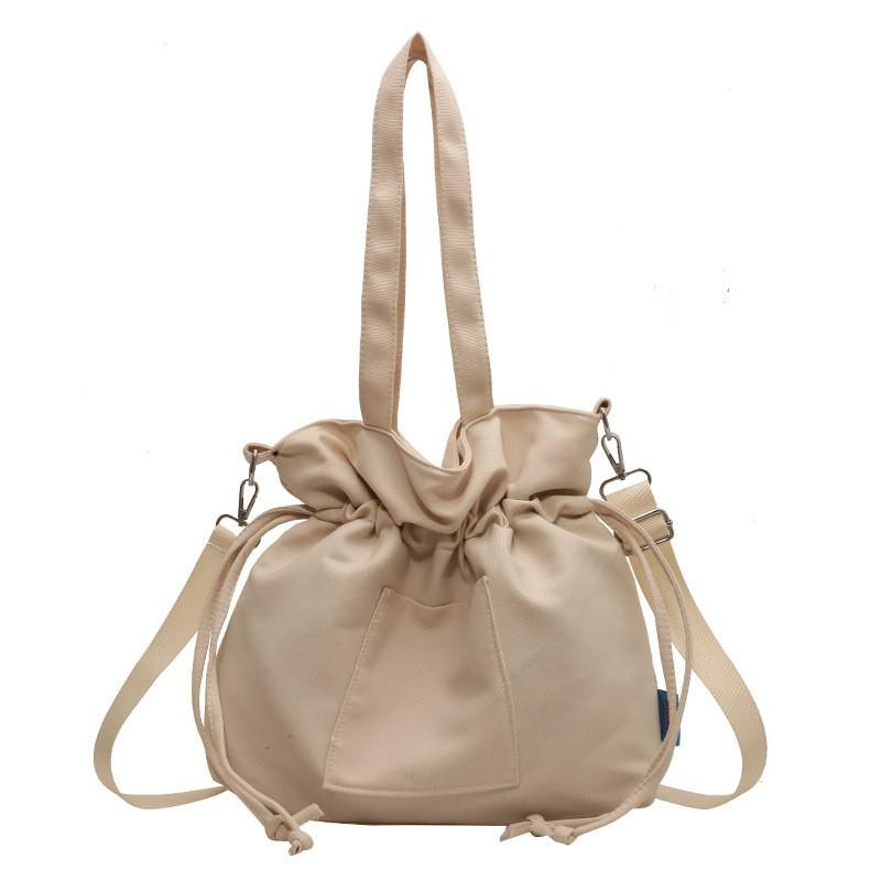 Commuting To Work Cross-border Large-capacity Cross-body Tote Bag Women's New Trendy Super Fire Drawstring Single-shoulder Canvas