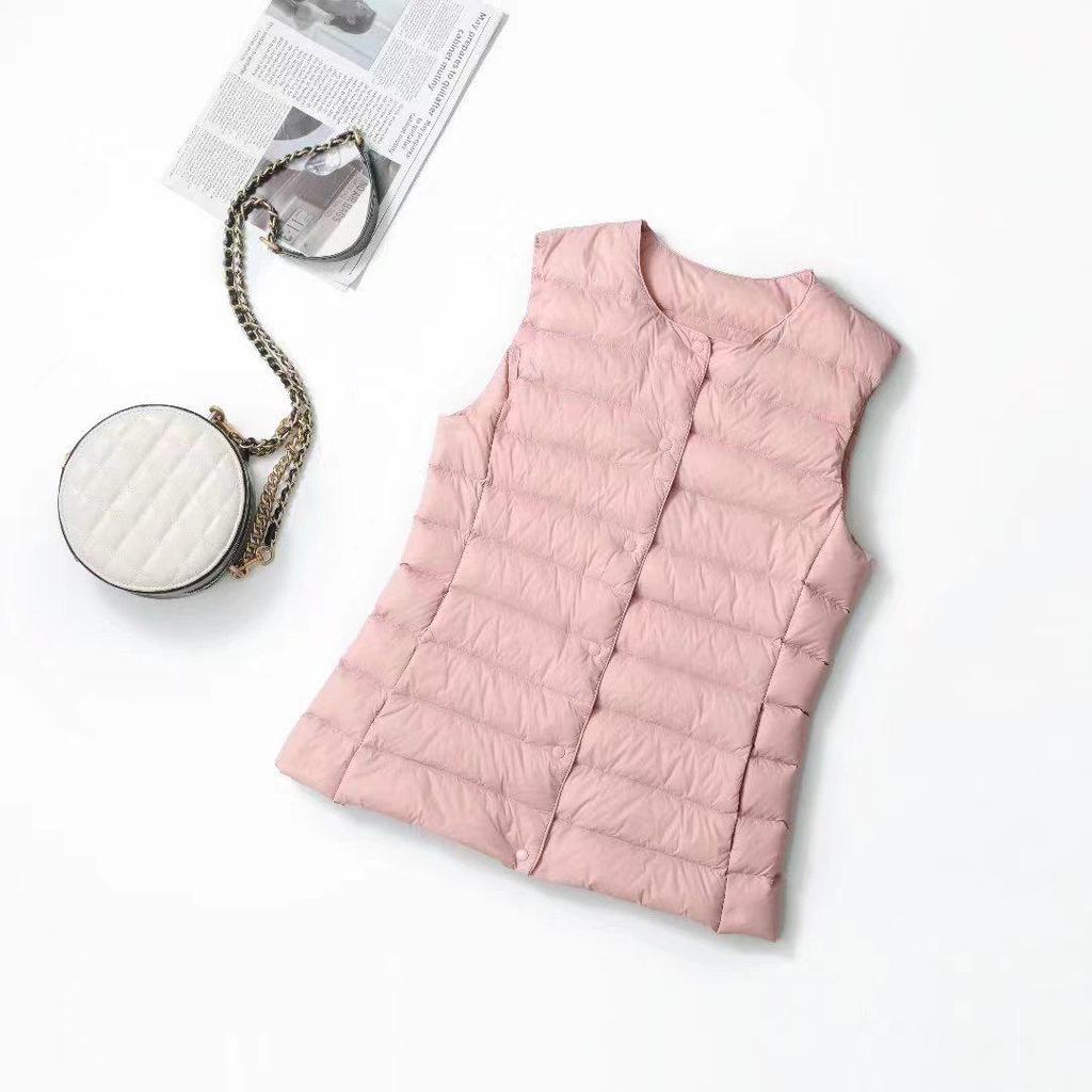 Gilet Imbottito Leggero da Donna con Scollo Rotondo & Scollo a V Vestibilità Aderente Senza Maniche
