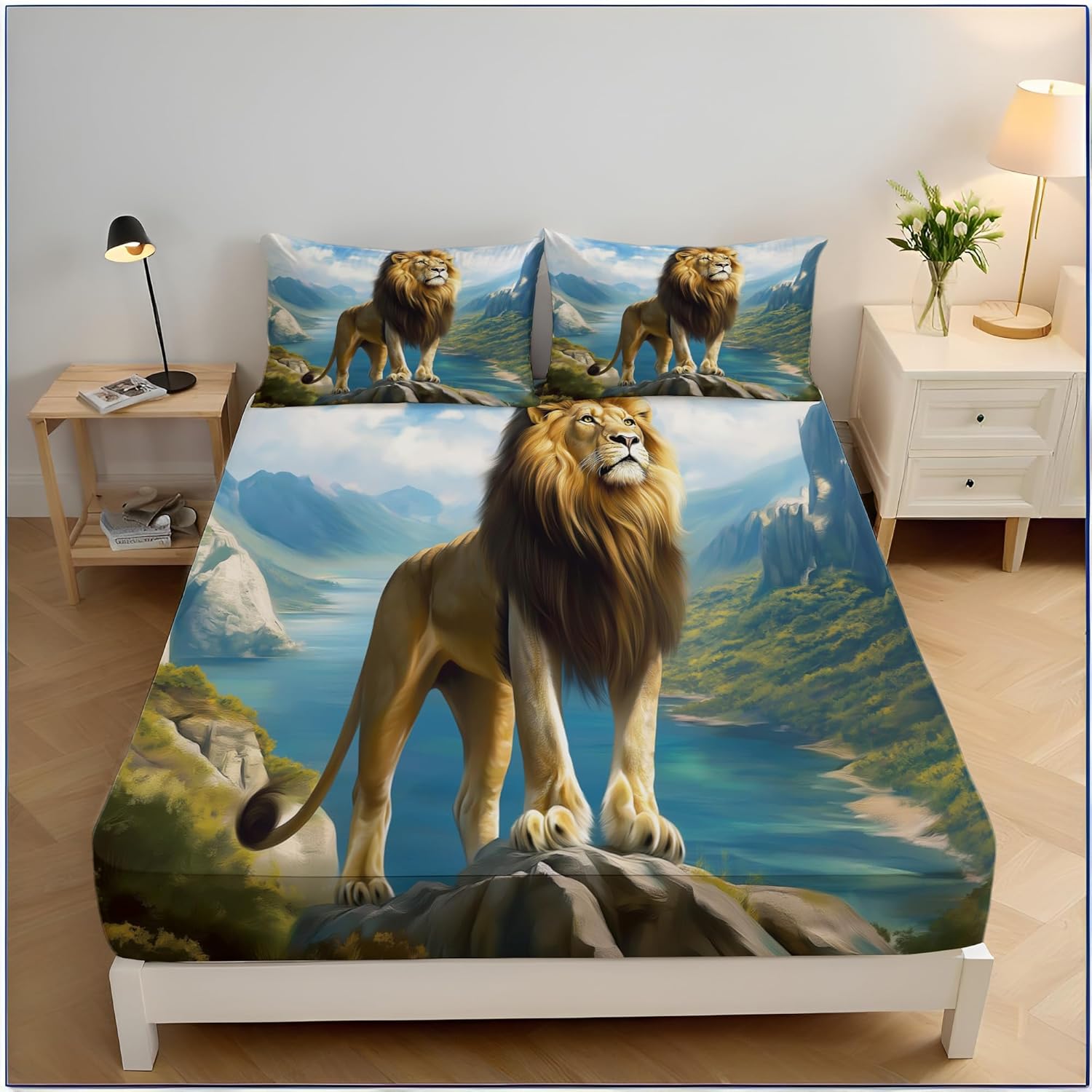 

Kids Animal Bedding Set Cartoon Lion Printed Bed Sheet Set Child Boys Girls Safari Zoo Pattern Fitted Sheet Bedroom Collection 90x200cm