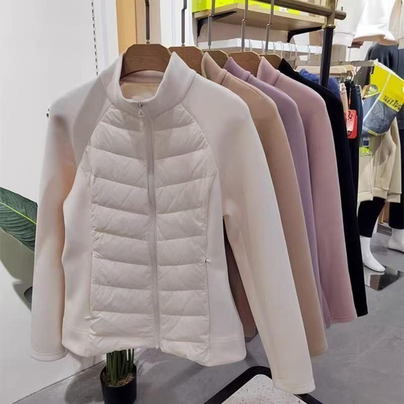 Sports Base Cotton Jacket, Stand Up Collar, Lightweight Inner Layer, Autumn and Winter, Warm Jacket, Inner Lining, Waist Cinching for Slimming Effect