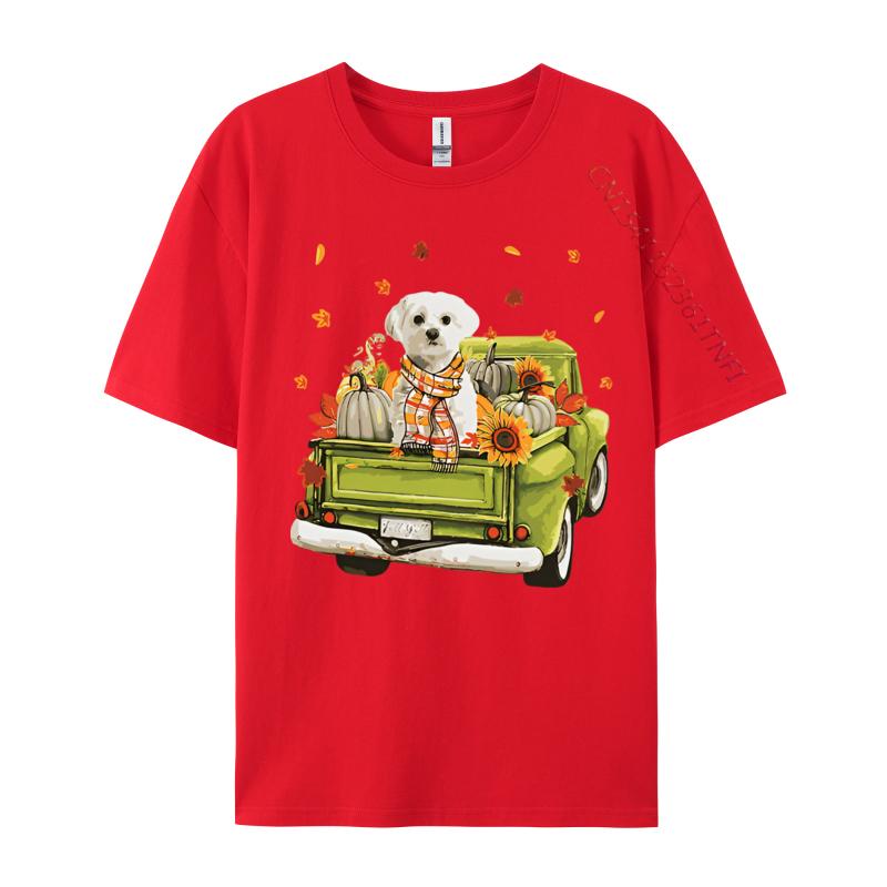 Party Happy Fall Yall Maltese Dog On Truck Tshirt Top Tshirts Rife Tops  Tees Cotton Men Cute Style Cotton Graphic Tees