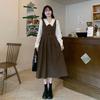 Doll Collar Vest Patchwork Fake Two Piece Dress Chubby Sister Looks Thin Artistic Style Long Skirt