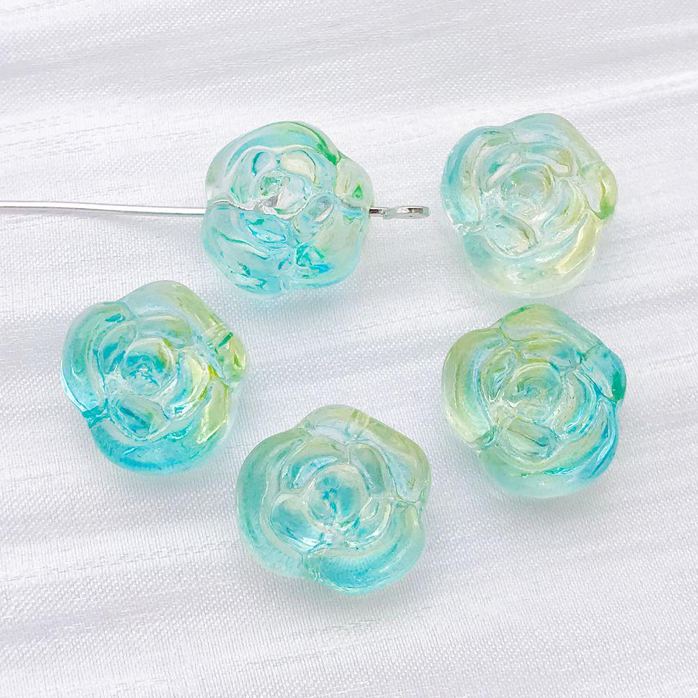 50 Mixed Color Transparent Glass Rose Camellia Pendant Charms for DIY Jewelry