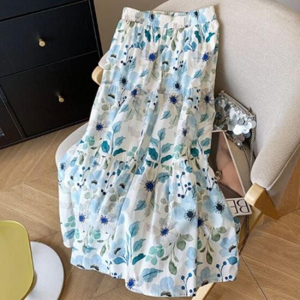 Rellawear Women Skirt Blue Flower 250521 Hy09