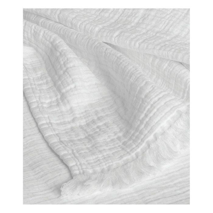 Couvre lit à franges "Brehat" Gaze de Coton stonewashed Toison d'or - Brehat Blanc - 270 x 250 cm
