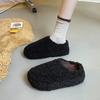 Leopard Print Plush Slippers Fashion Round Toe Deep Mouth Platform Sole Non-slip Wear-resistant Cotton Shoes