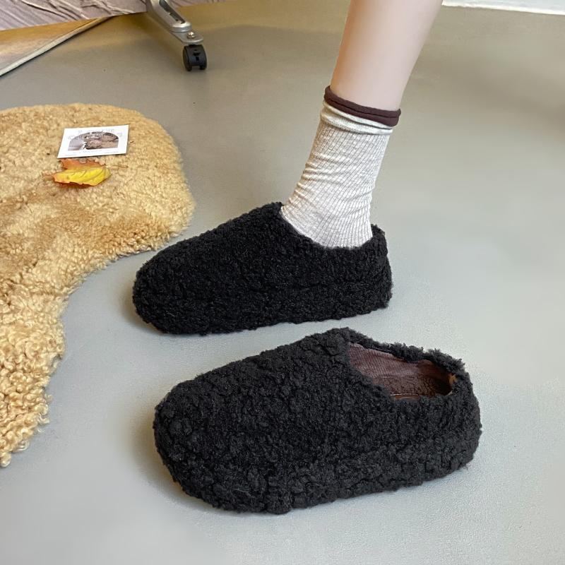 Leopard Print Plush Slippers Fashion Round Toe Deep Mouth Platform Sole Non-slip Wear-resistant Cotton Shoes