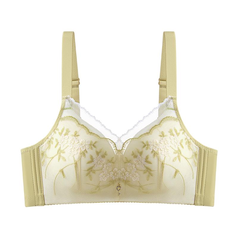 Oudifen thin underwear gathered with a large chest display, small paper cup, no steel ring bra, fashionable embroidered bra