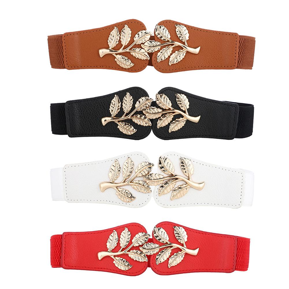 Leaf Waist Cinching Elastic Wide Waistband Decorative Dress Sweet Buckle Thin Belt