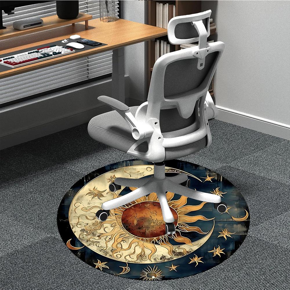 1pc Sun Moon Office Round Area Rug, Indoor Mat Suitable For Office, Under Office Chairs Bedroom Living Room Home Decor, Room Deco, 084