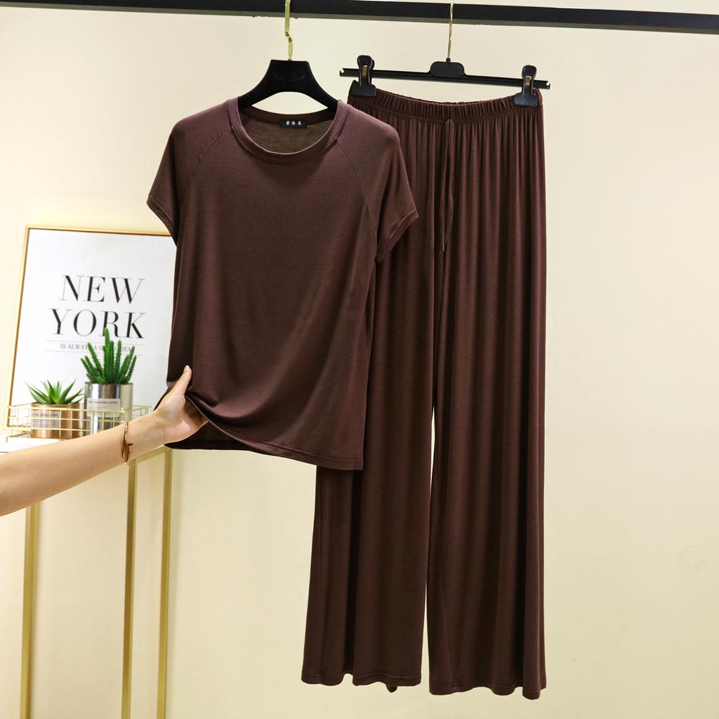 T-shirt estive in modal a maniche corte e pantaloni a gamba larga Set pigiama tinta unita Abbigliamento casual per la casa Tuta 2 pezzi Pigiama casual abbigliamento comodo