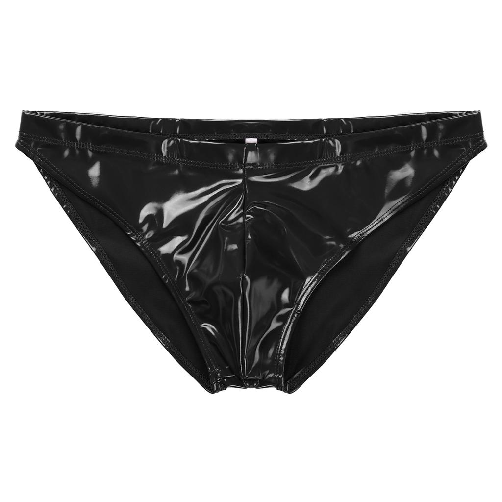 Men Glossy Wet Look Patent Leather Underwear Low Rise Briefs Lingerie Underpants Nightwear