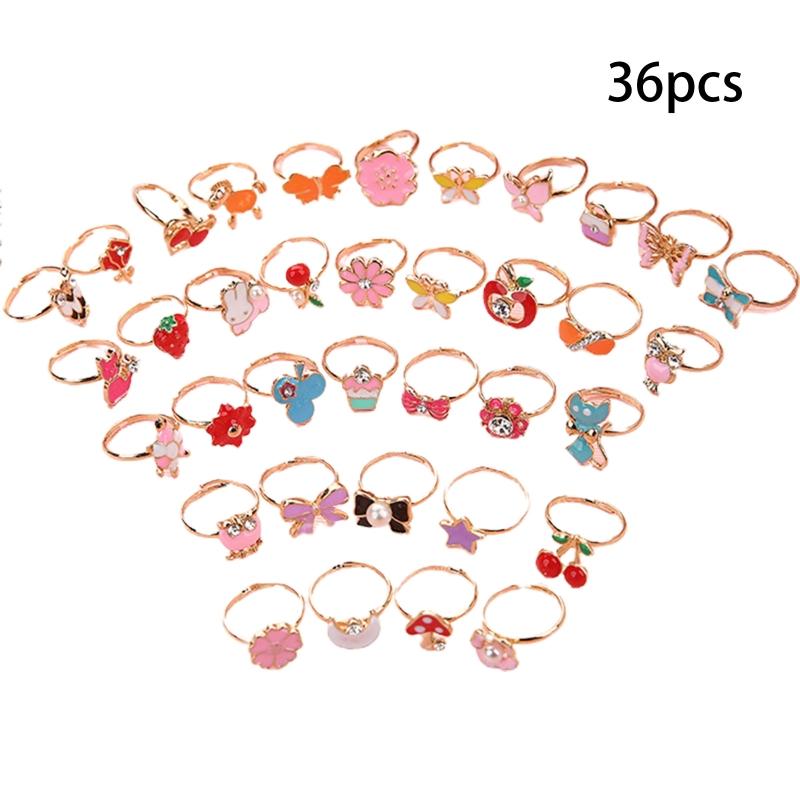 Adjustable Flower Animal Ring 36 Pcs Kawaii Cartoon Children Rings Gift for Kids