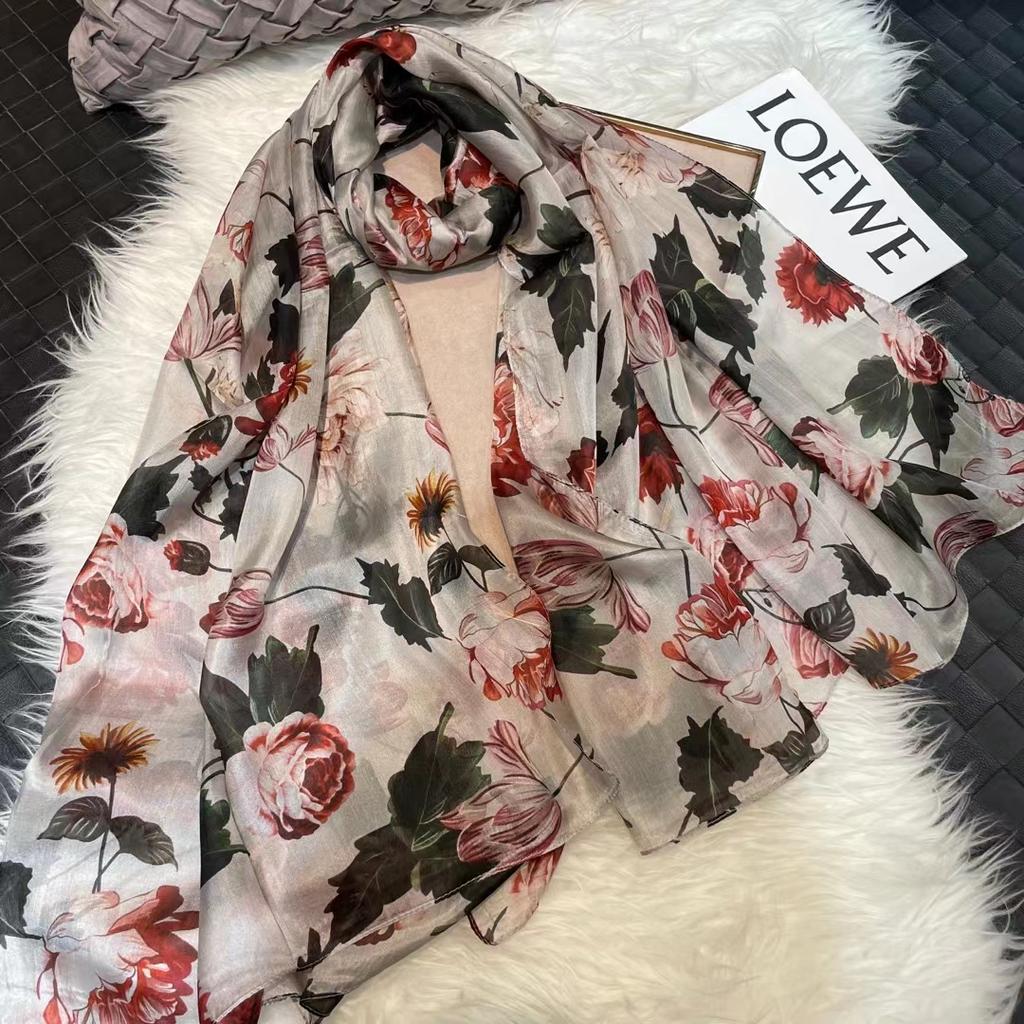 Bysifa|Blue White Silk Scarf Shawl Fall Winter Women Long Scarves Butterflies Design Summer Ladies Beach Silk Wrap Foulard