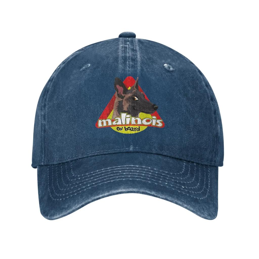 Funny Malinois Dog On Board Animal Adult Retro Cowboy Washed Baseball Caps For Men  Denim Sunscreen Hat Rock Peaked Cap