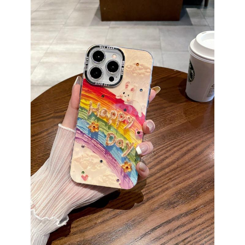 Diamond Rainbow Rabbit Phone Case For Iphone 17 Pro Max 14 11 16 Pro