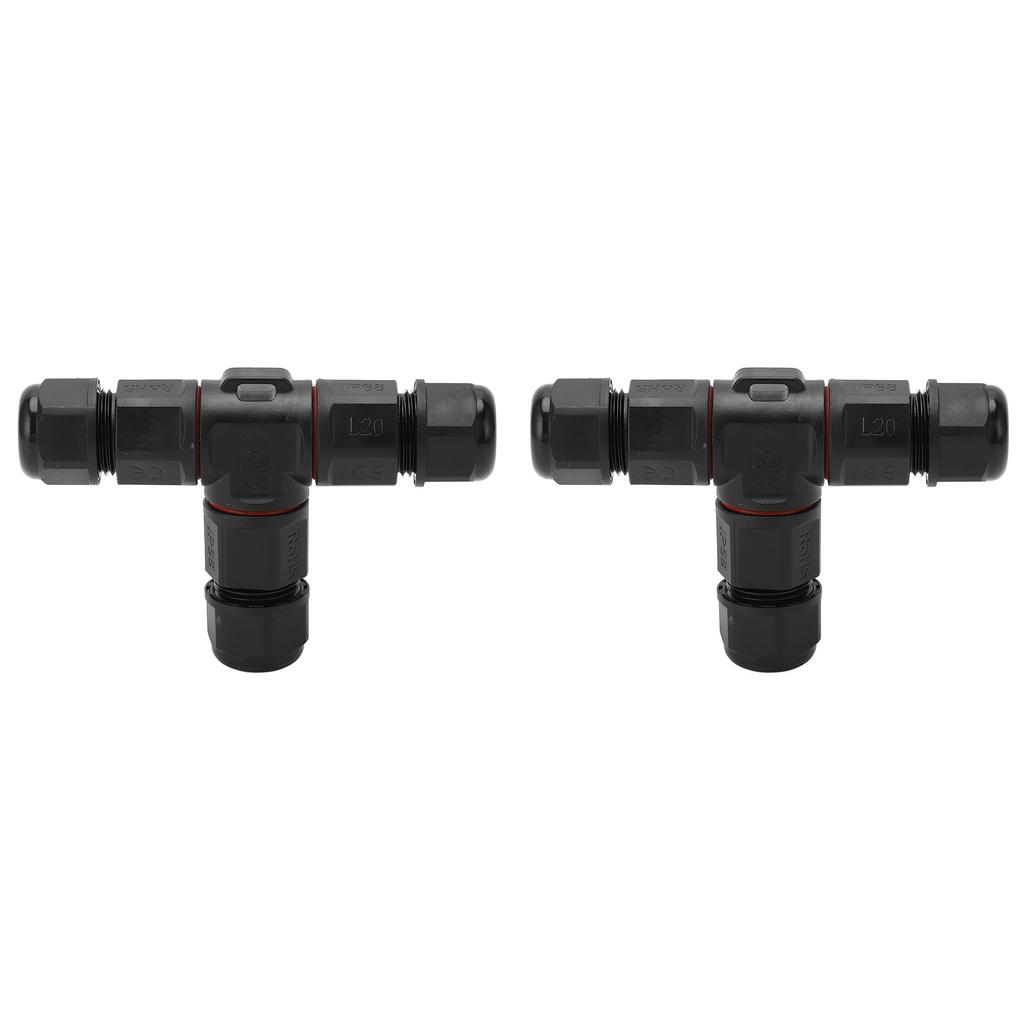 2 Pcs Tee Wire Connectors IP68 Waterproof 2 Pin 3 Pin T Shape Electrical Terminal Adapter for