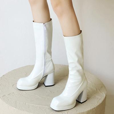 Fashion Platform Women‘s High Knee Boots Autumn Winter Patent Leather Knee High Boot Female Waterproof Heel White Red Party Fetish Shoes