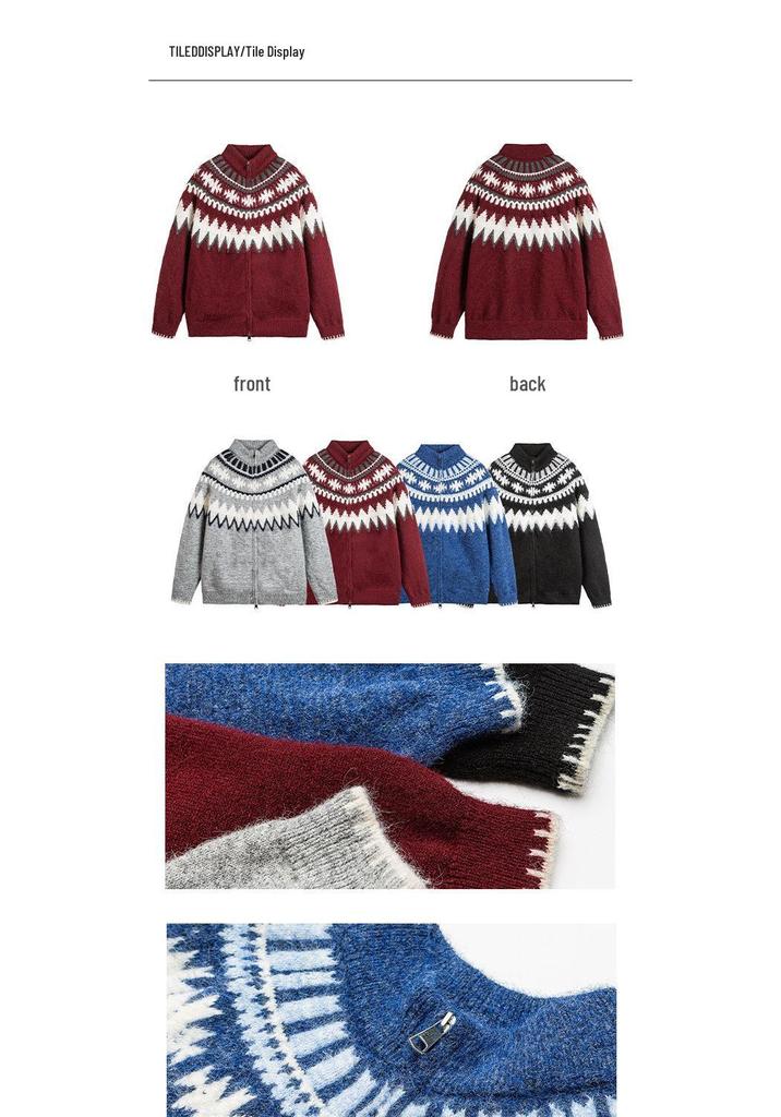 Unisex Fair Isle Wool Cardigan: Spring & Autumn Casual Color Block, Loose Long Sleeve Sweater for Men & Women