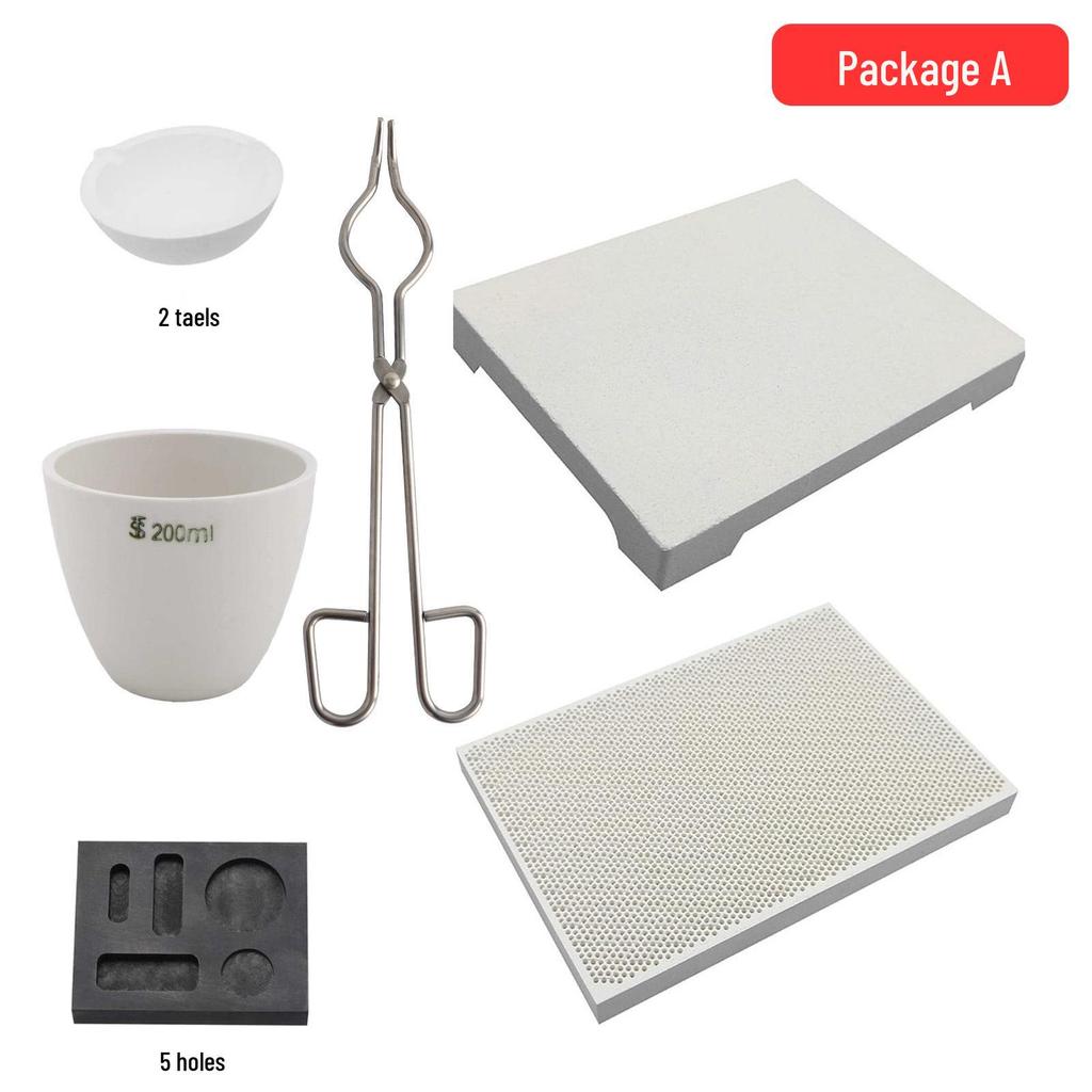 Jewelry Accessory Set: Gold Melting Crucible, Tongs, Firebrick, Graphite Rod, Oil Pan, Gold Beating Tools, Stainless Steel