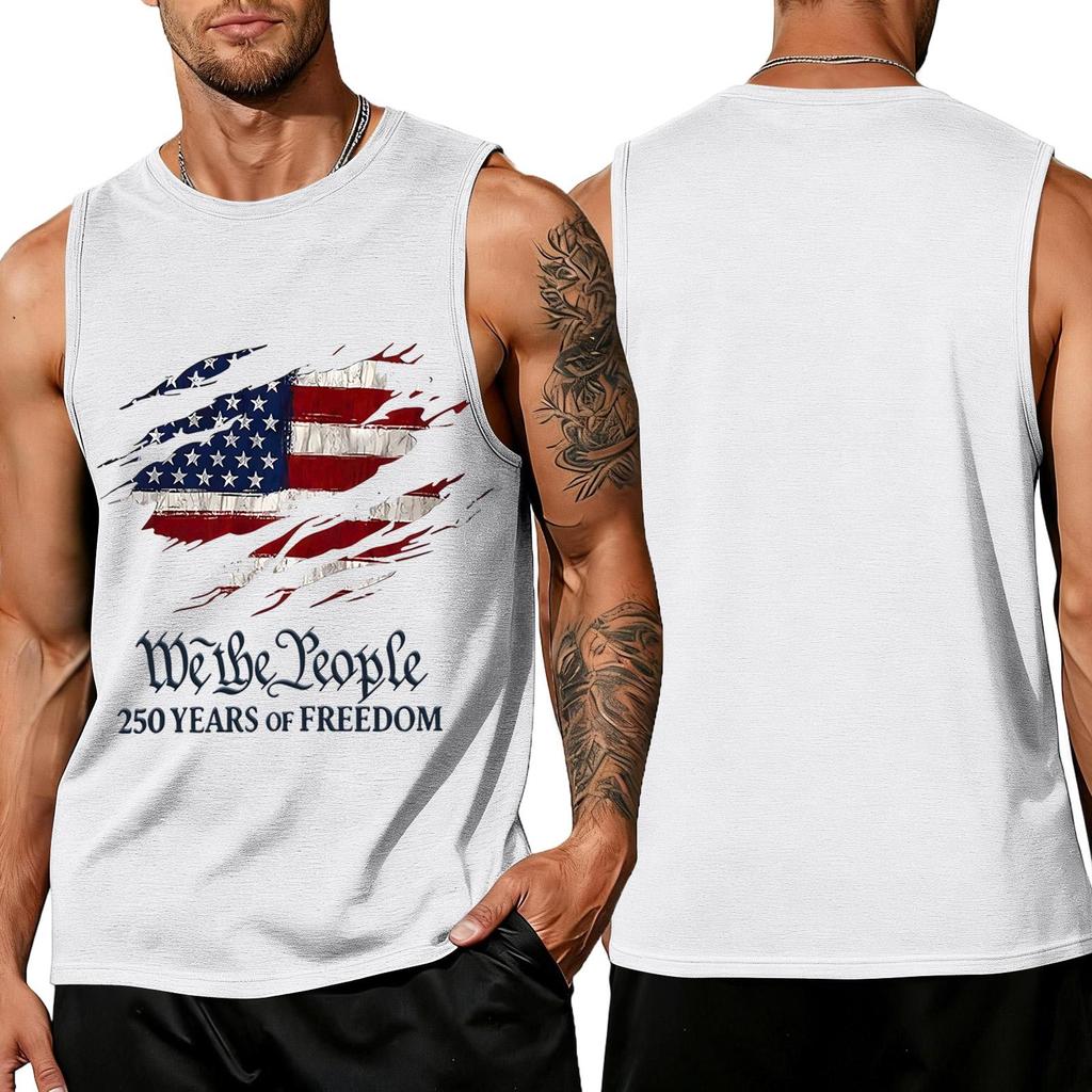 Independence Day Flag Printed Sleeveless Shirt, Men's Loose Casual Daily Summer Tank Top
