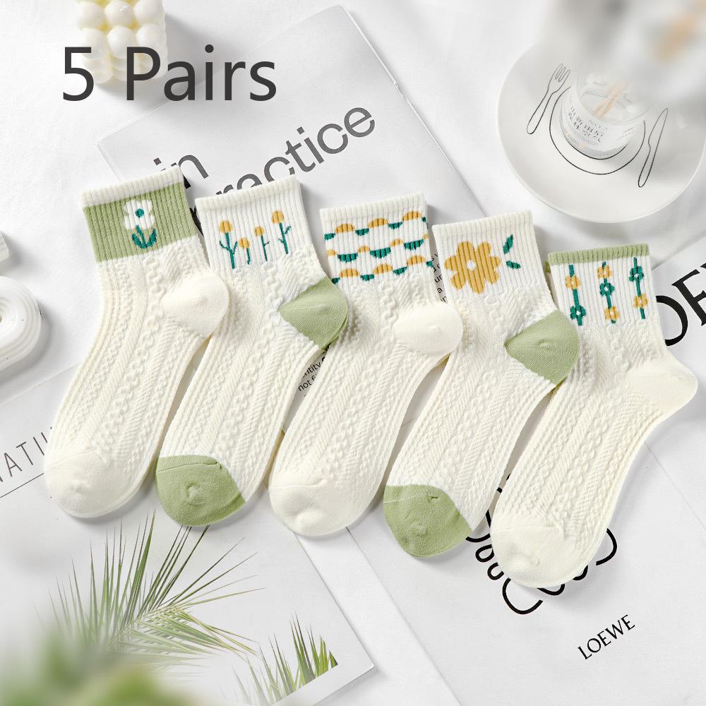 

5 пар девичьих весенне-осенних милых свежих носков-гольф в колледжском стиле с цветами 5 Pairs