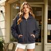 Women's Short Loose Fit Hooded Zip-Up Cardigan Jacket for Casual Daily Wear